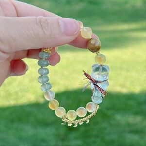 GB3 Handmade Candy Agate Clear Quartz Teddy Bear Stretchable Bracelet